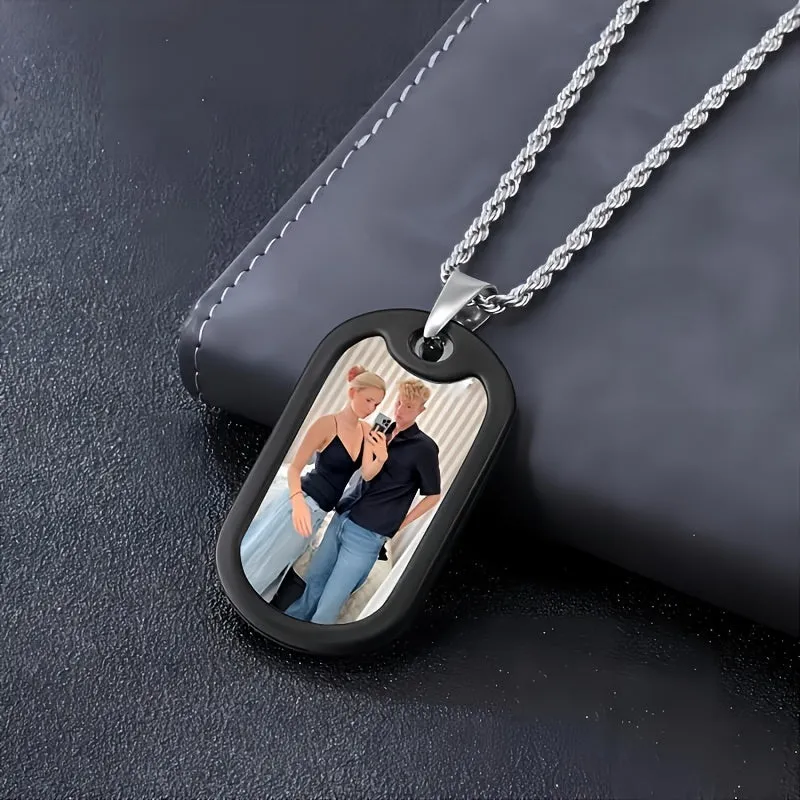 Custom Men's Photo Necklace - Stainless Steel Silvery Dog Tag Pendant