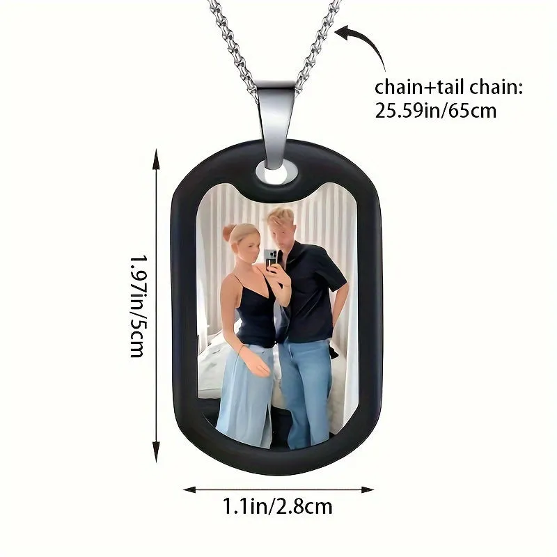 Custom Men's Photo Necklace - Stainless Steel Silvery Dog Tag Pendant
