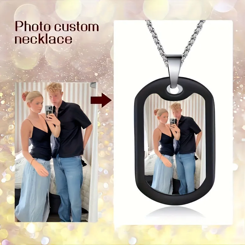 Custom Men's Photo Necklace - Stainless Steel Silvery Dog Tag Pendant
