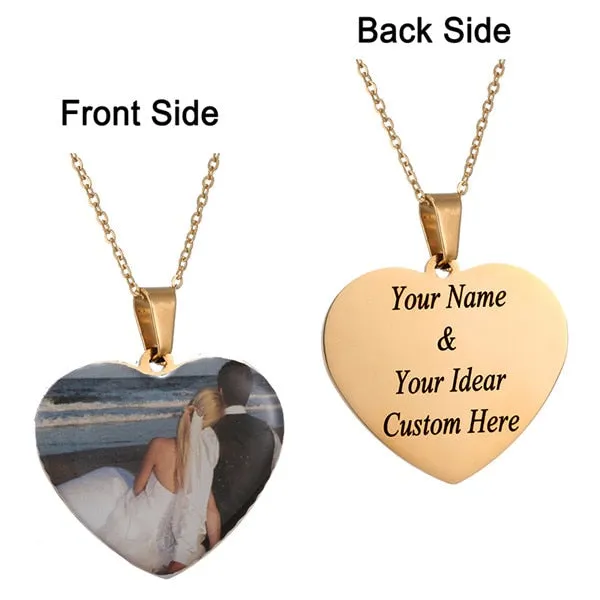 Custom Photo Initial Letter Heart Necklace Personalized Any Photo/Name Jewelry