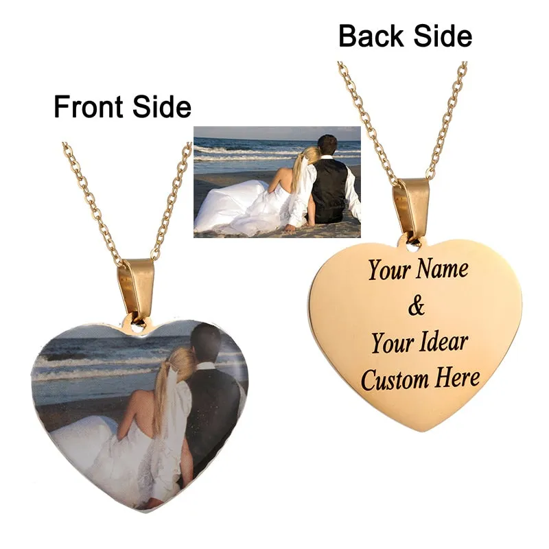 Custom Photo Initial Letter Heart Necklace Personalized Any Photo/Name Jewelry