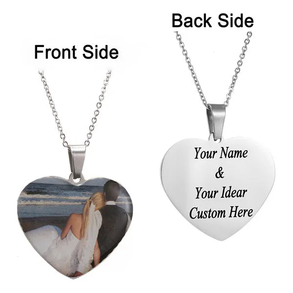 Custom Photo Initial Letter Heart Necklace Personalized Any Photo/Name Jewelry