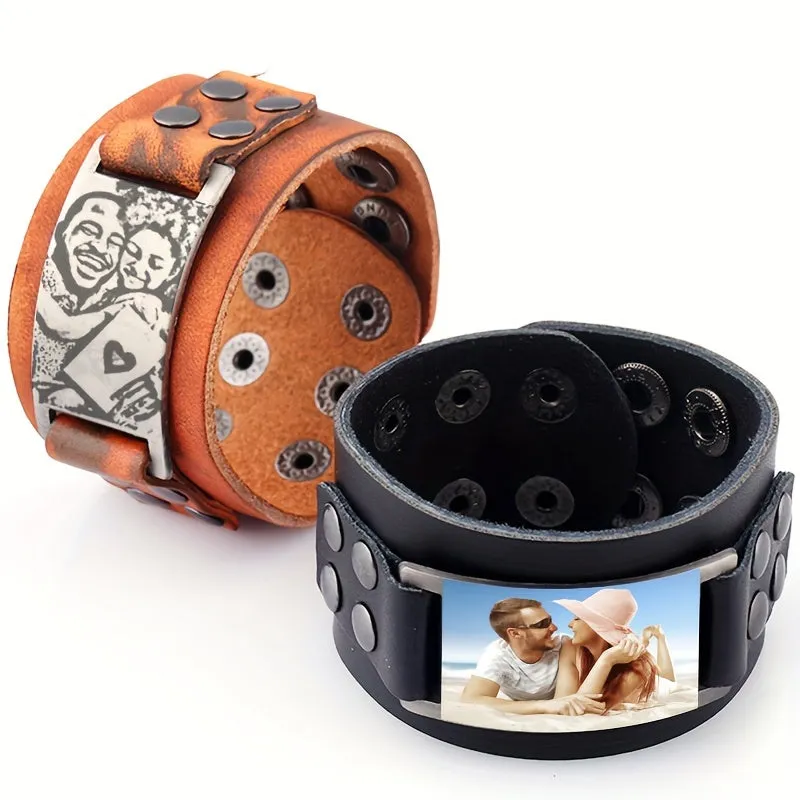 Custom Photo Leather Bracelet for Men & Women