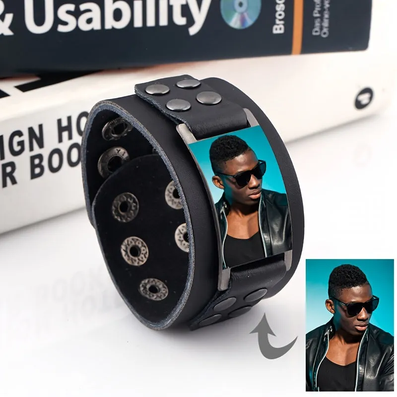 Custom Photo Leather Bracelet for Men & Women