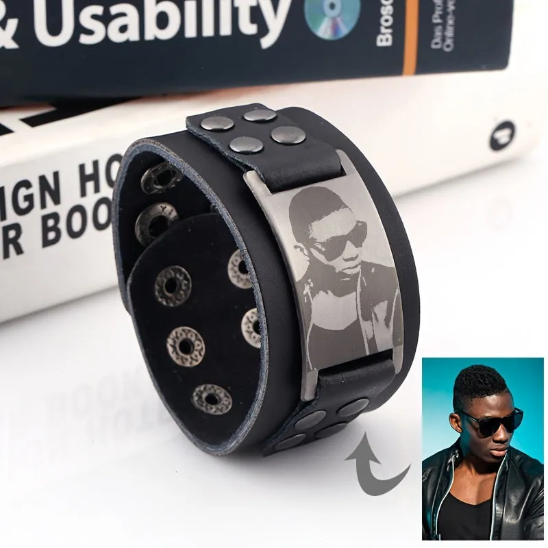 Custom Photo Leather Bracelet for Men & Women