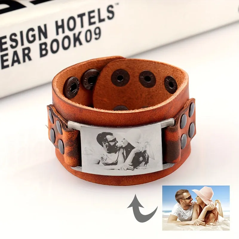 Custom Photo Leather Bracelet for Men & Women