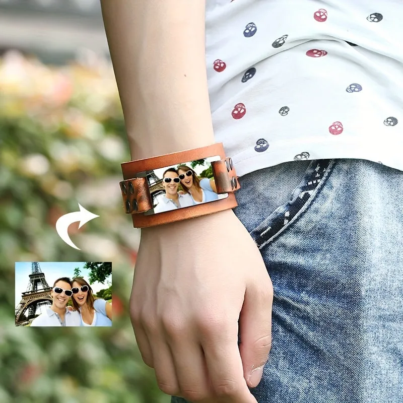 Custom Photo Leather Bracelet for Men & Women
