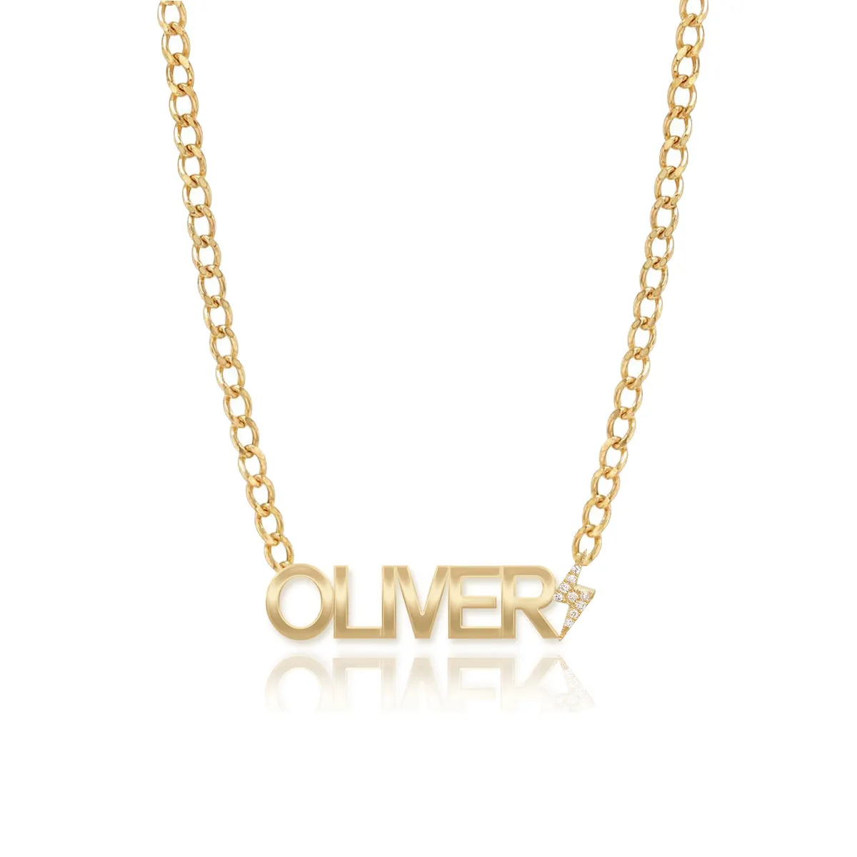 Cutout Gold Name & Pave Charm Necklace