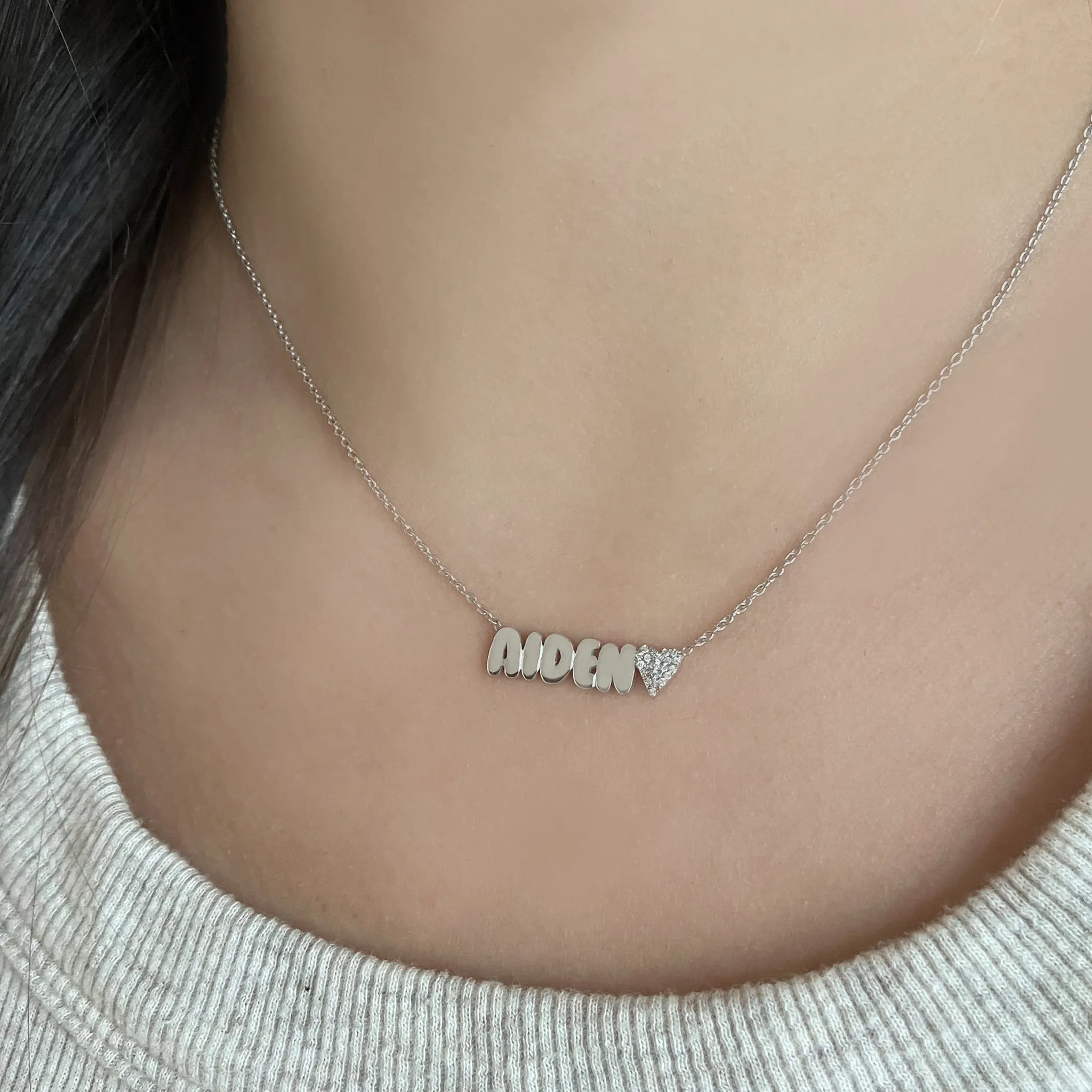 Cutout Gold Name & Pave Charm Necklace
