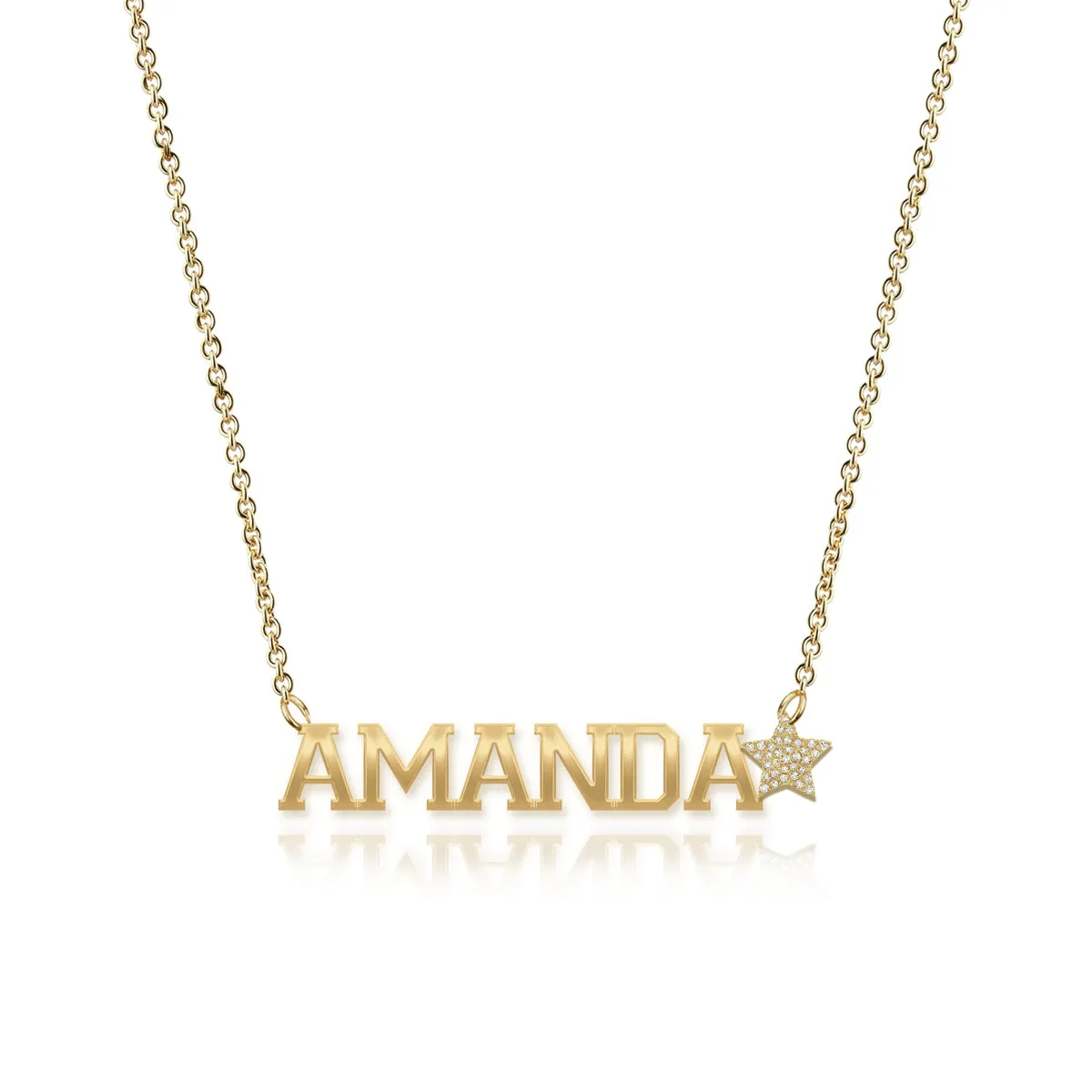 Cutout Gold Name & Pave Charm Necklace