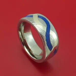 Damascus Steel with 14K Gold and Lapis Infinity Inlay Custom Made