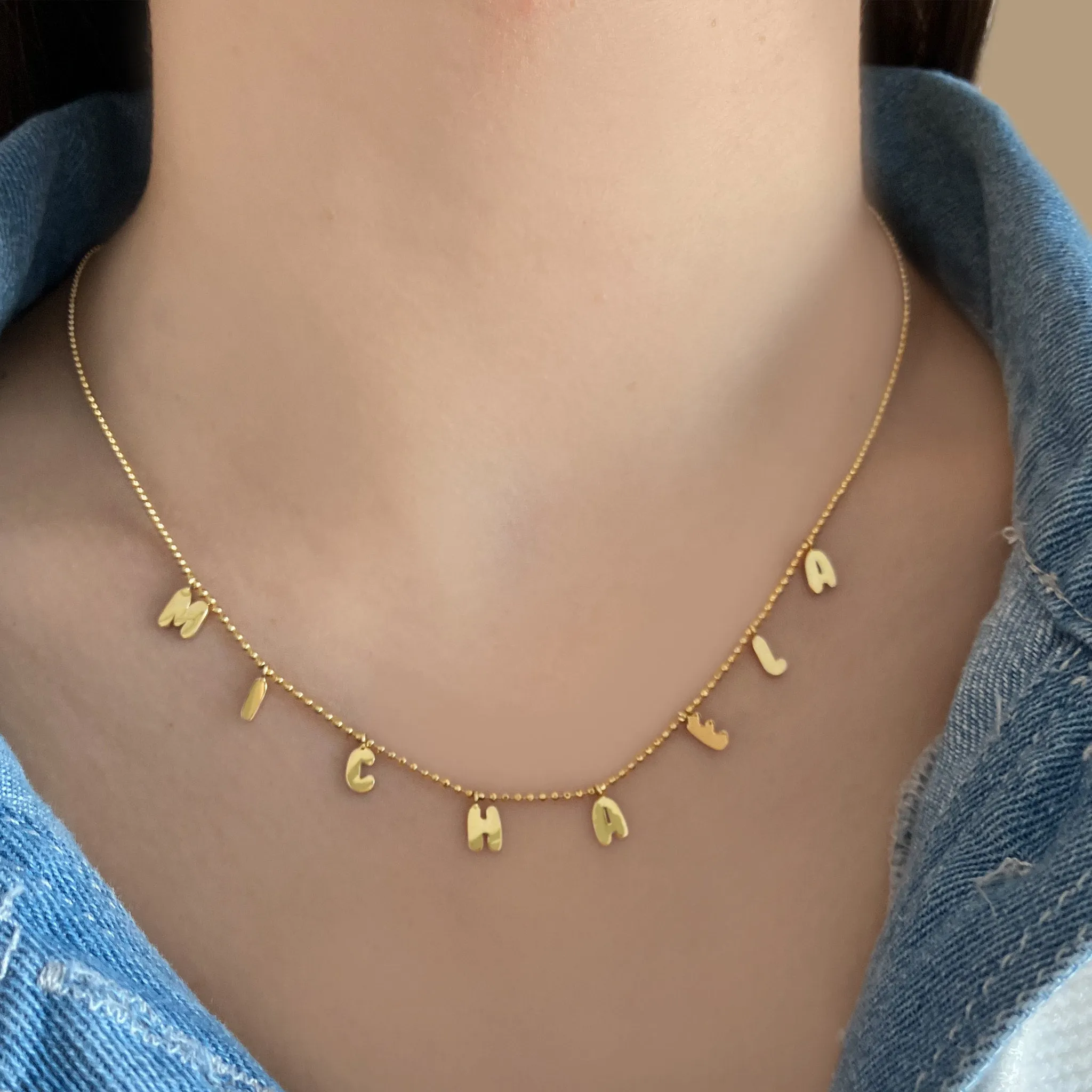 Dangling Gold Name Ball Necklace