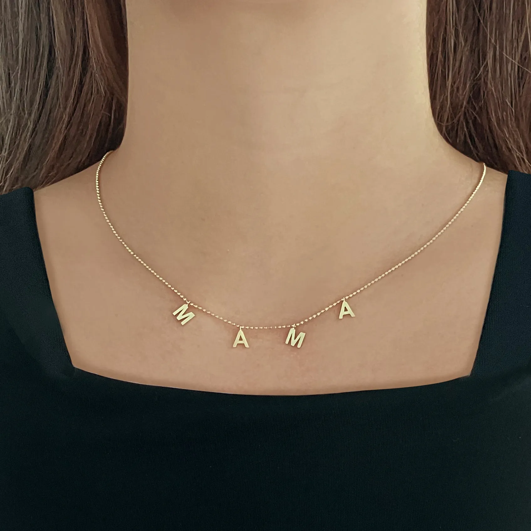 Dangling Gold Name Ball Necklace