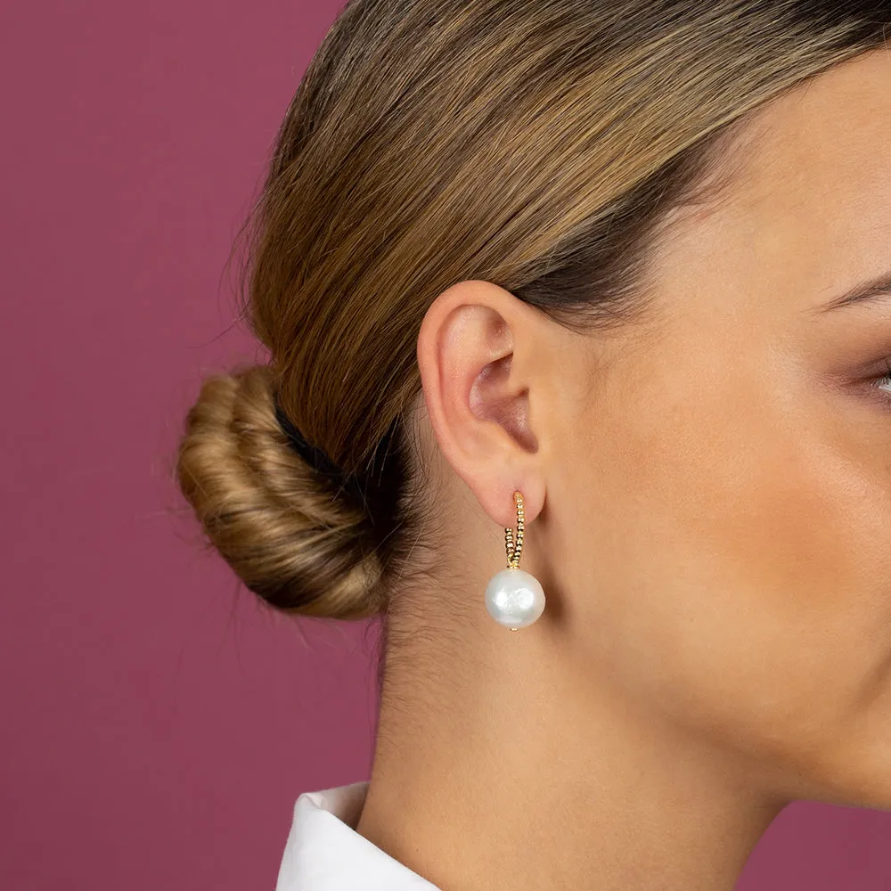 Dangling Pearl Beaded Hoop Earring
