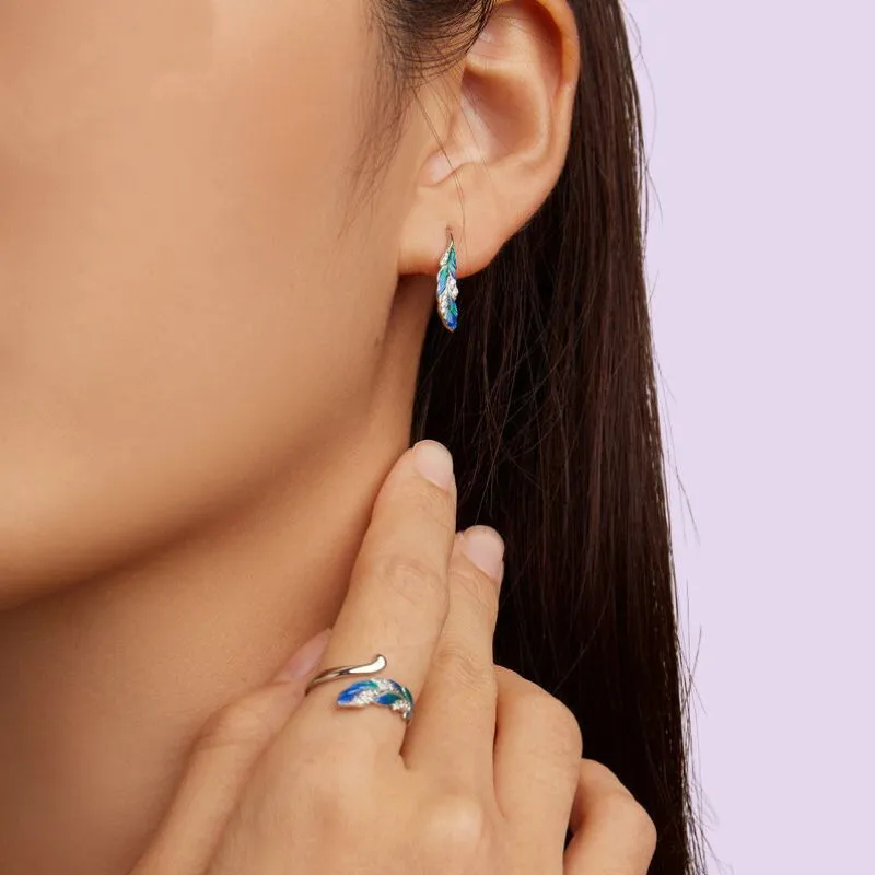 Dazzling Blue Feather Jewelry Set