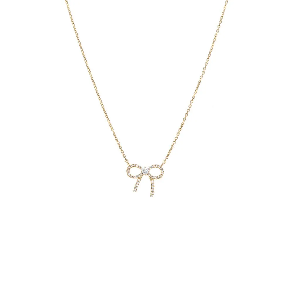 Diamond Bow Tie Pendant Necklace 14K
