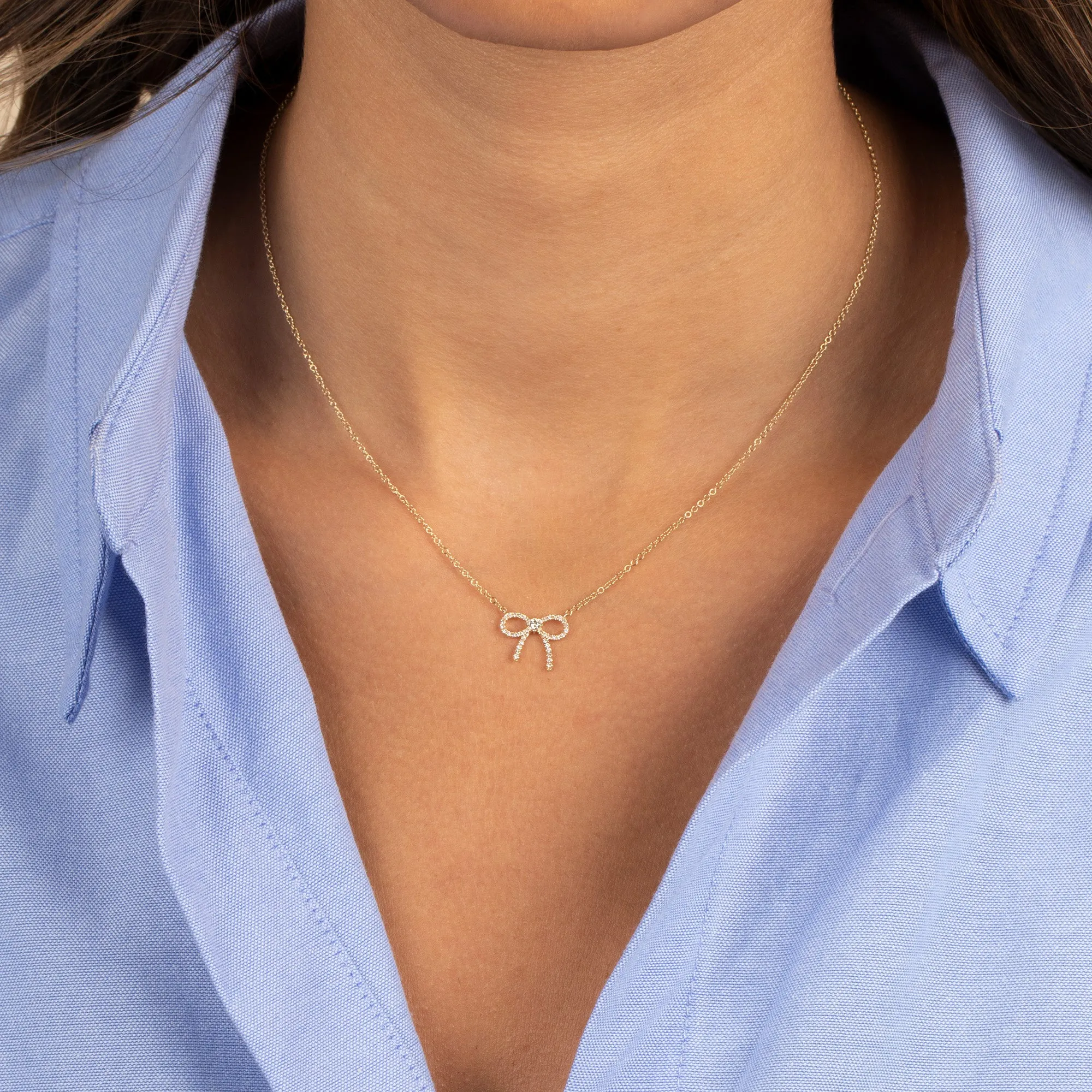 Diamond Bow Tie Pendant Necklace 14K