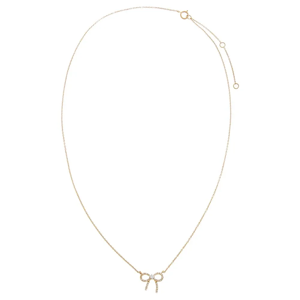 Diamond Bow Tie Pendant Necklace 14K