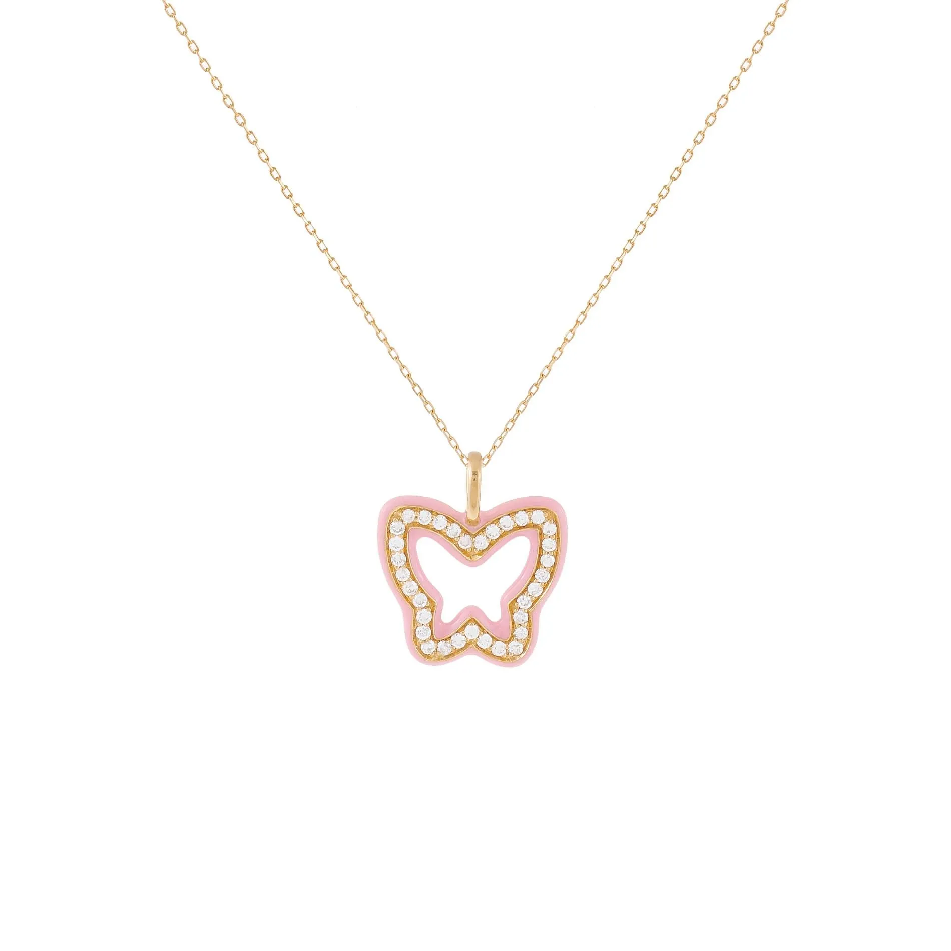 Diamond Enamel Butterfly Necklace 14K