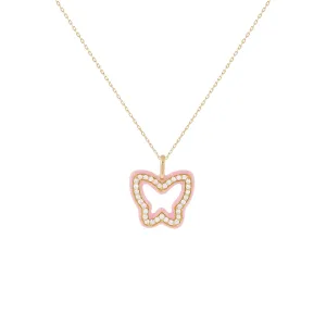 Diamond Enamel Butterfly Necklace 14K
