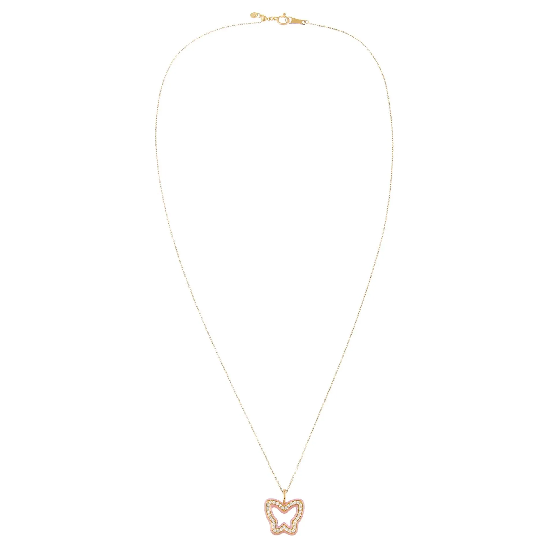 Diamond Enamel Butterfly Necklace 14K