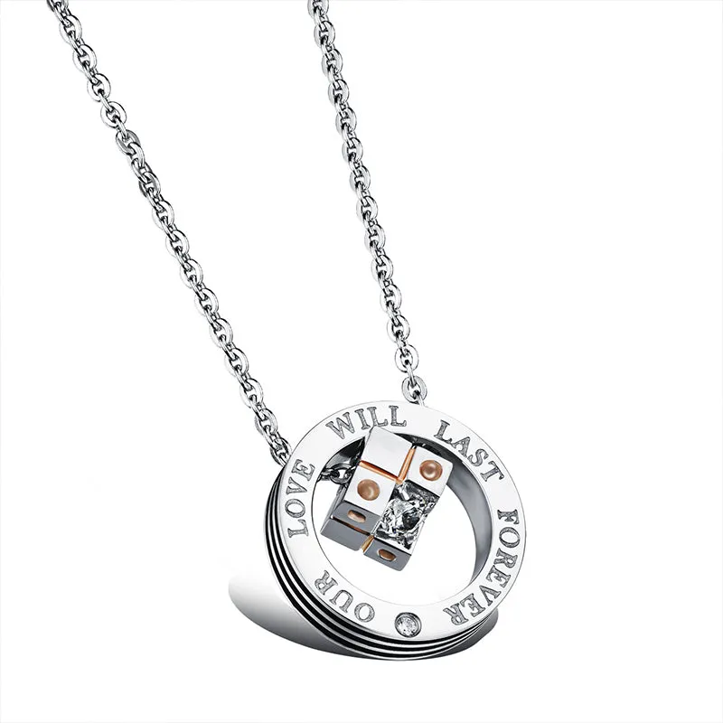 Dice Chain Pendant With Diamonds Clasp Ring Necklace
