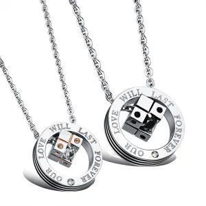 Dice Chain Pendant With Diamonds Clasp Ring Necklace