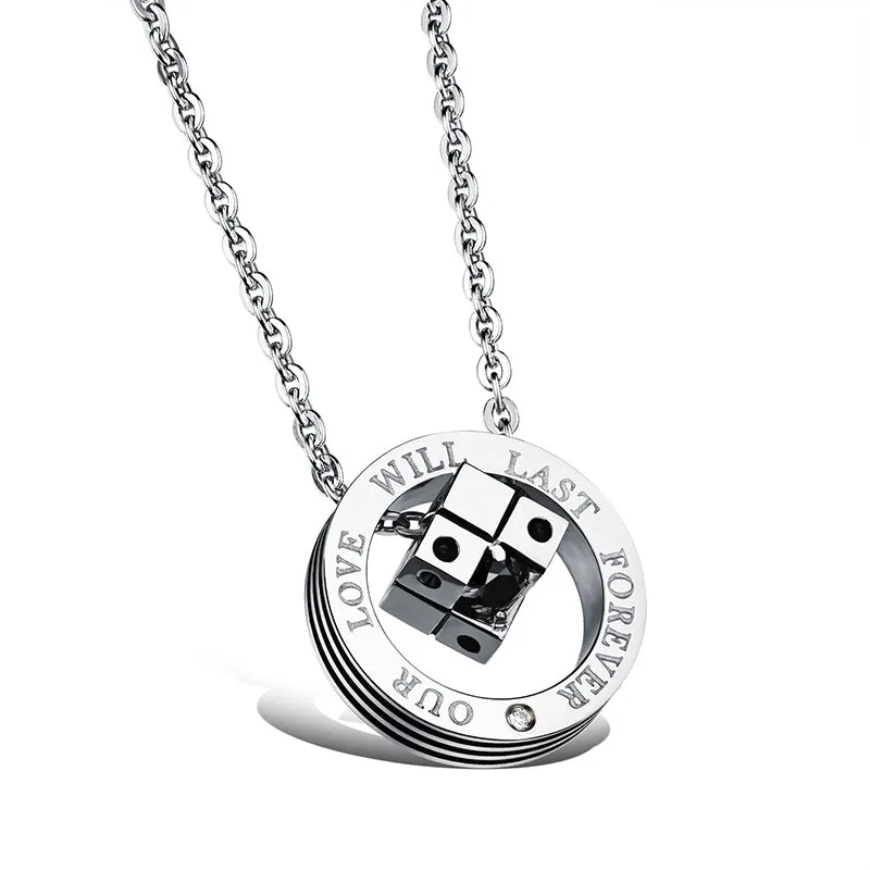 Dice Chain Pendant With Diamonds Clasp Ring Necklace