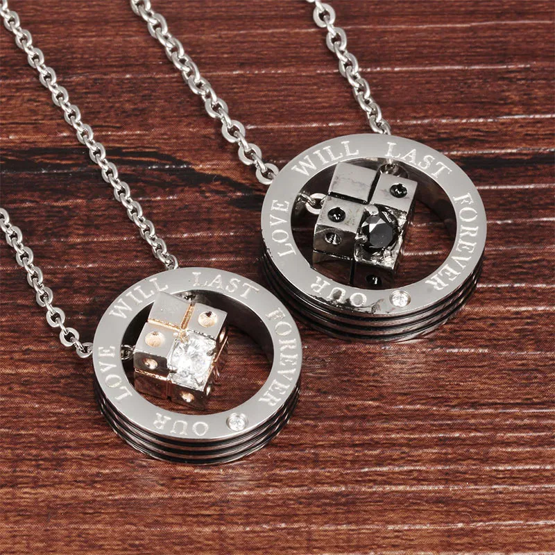 Dice Chain Pendant With Diamonds Clasp Ring Necklace