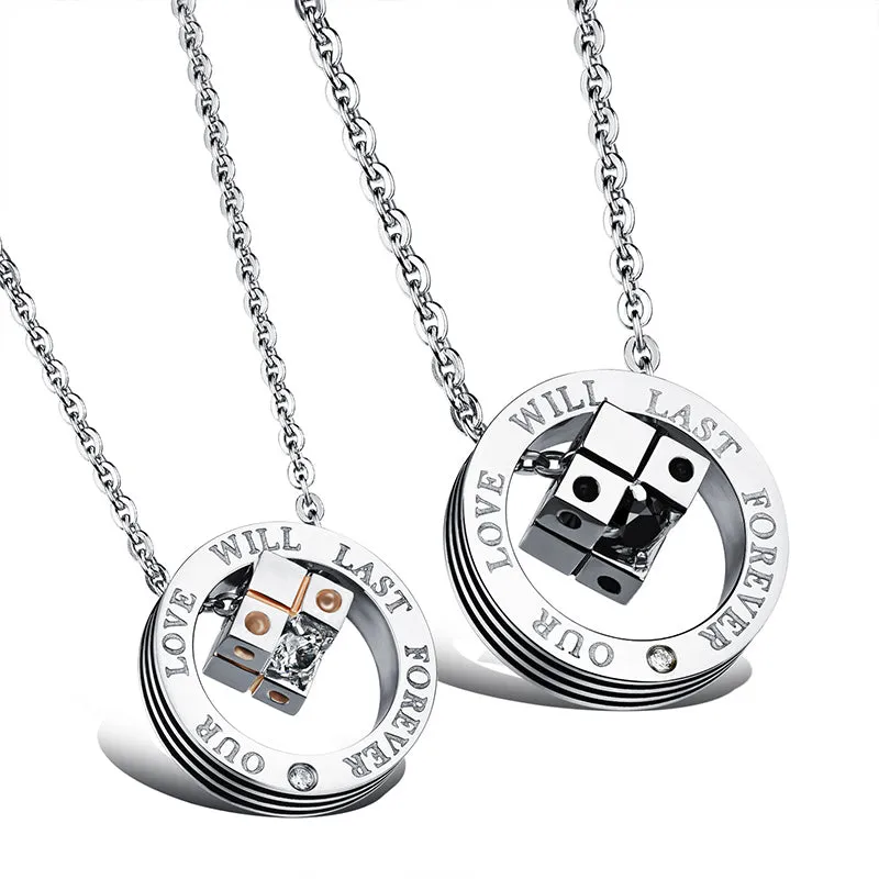 Dice Chain Pendant With Diamonds Clasp Ring Necklace