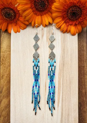 Donatella Blue Feather Beaded Earrings
