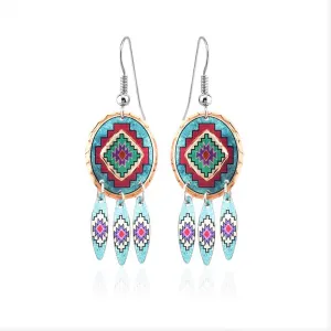 Dreamcatcher green and red oval look earrings