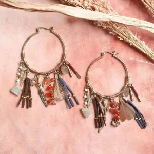 Echo Carnelian & Jade Feather Fringe Hoop Earring
