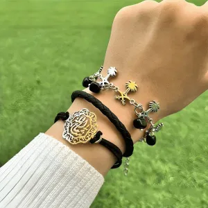 Elegant Black Leather And Metal Bracelets