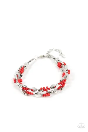 Elite Explorer - Red - Seed Bead Multistrand Paparazzi Lobster Claw Bracelet