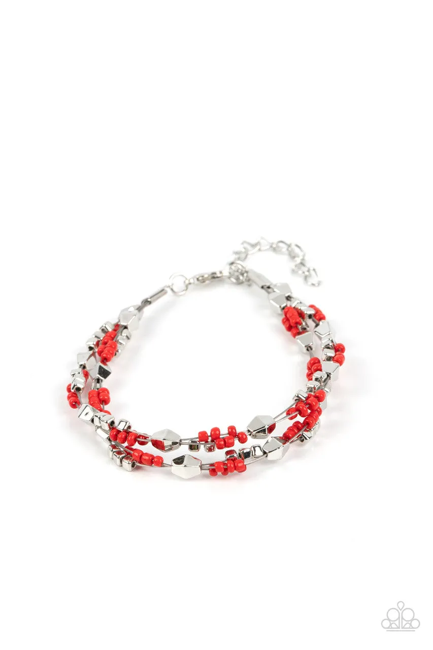 Elite Explorer - Red - Seed Bead Multistrand Paparazzi Lobster Claw Bracelet