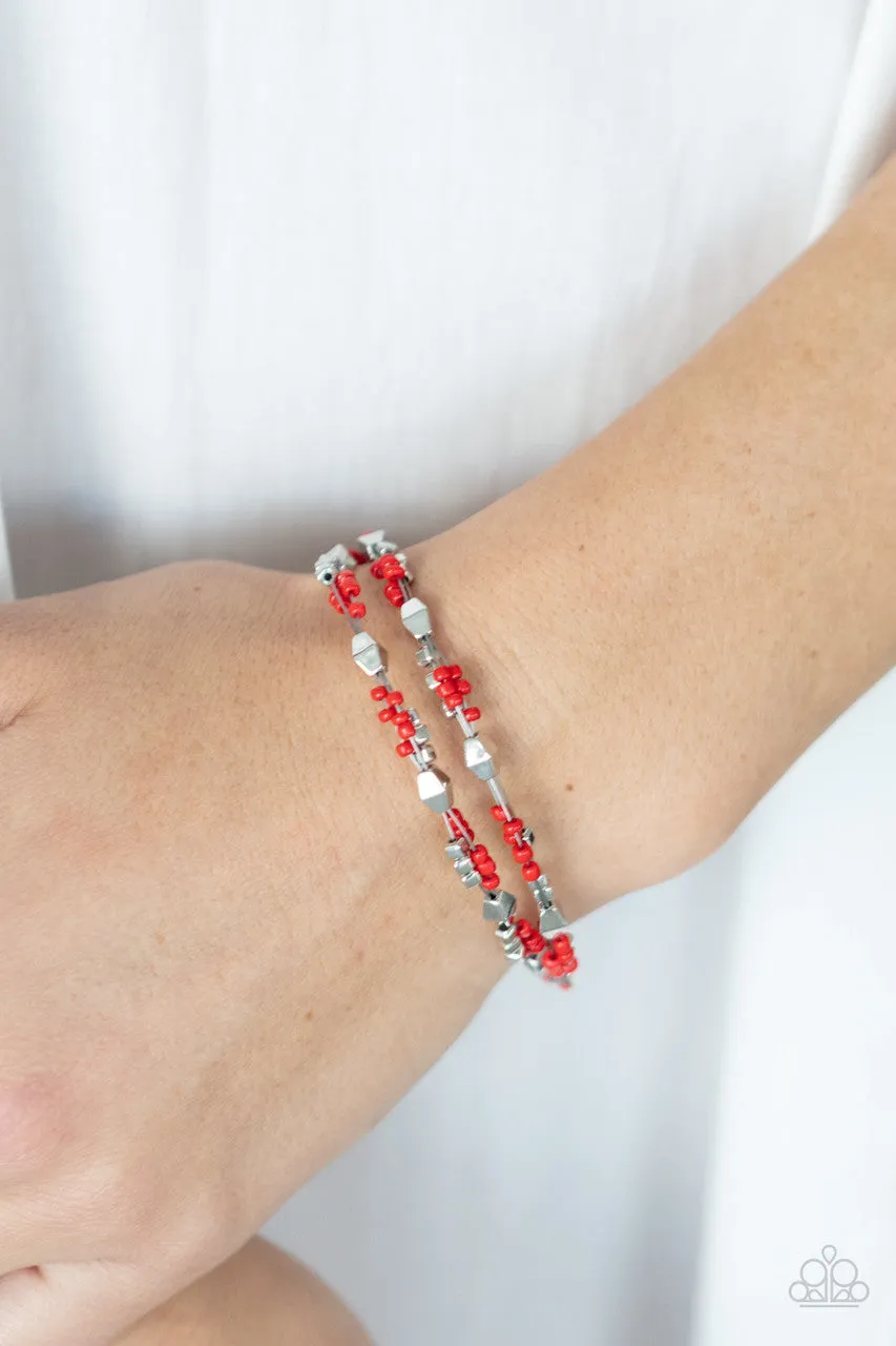 Elite Explorer - Red - Seed Bead Multistrand Paparazzi Lobster Claw Bracelet