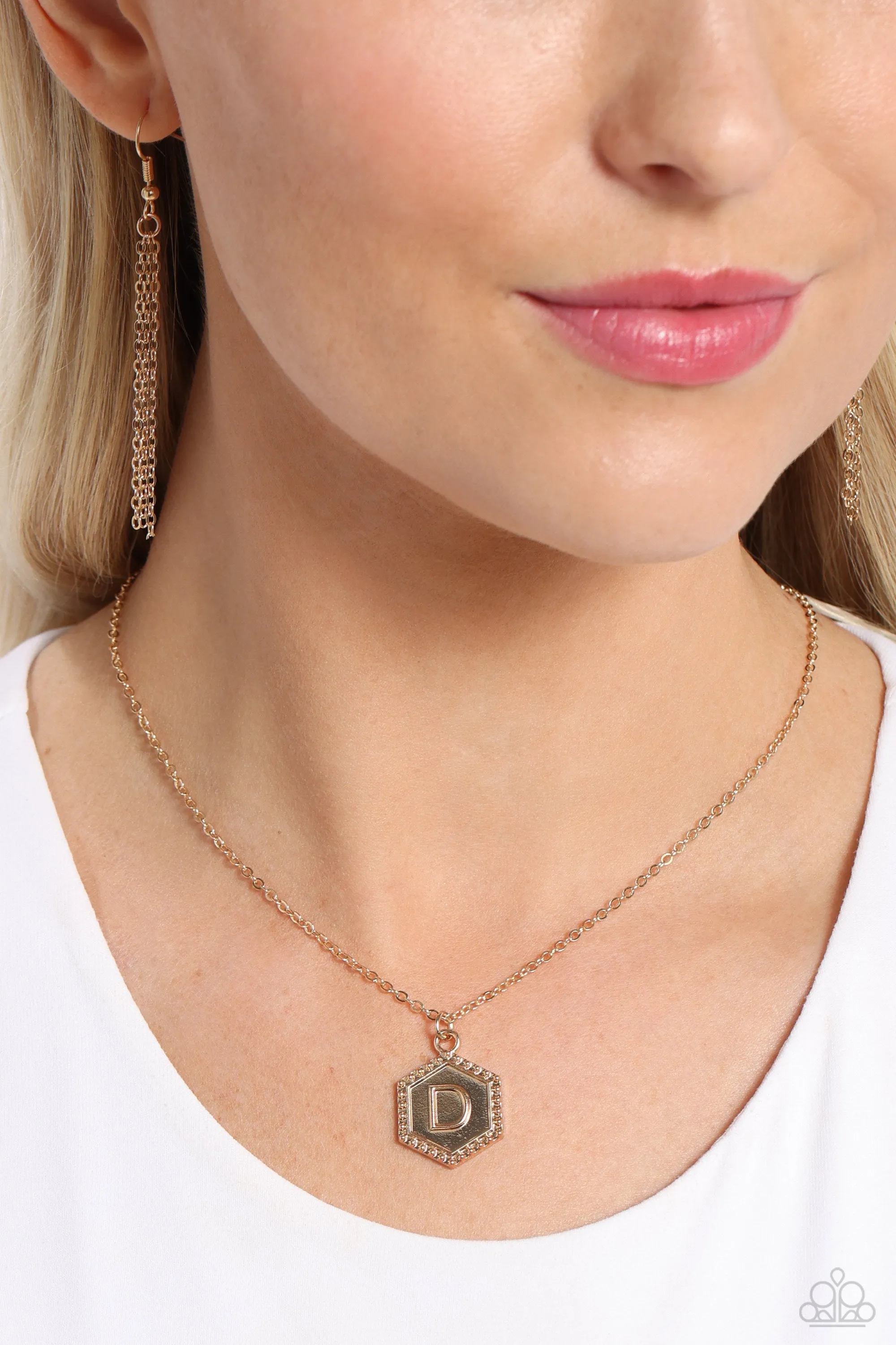 Emblematic Elegance - Gold - D - Initial Pendant Paparazzi Short Necklace