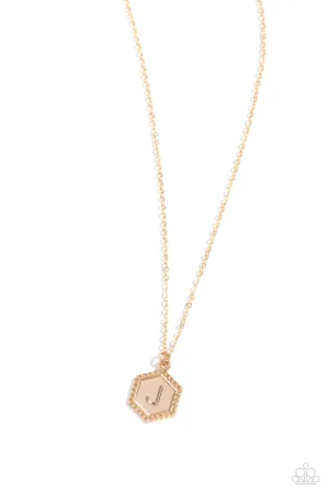 Emblematic Elegance - Gold - J - Initial Pendant Paparazzi Short Necklace
