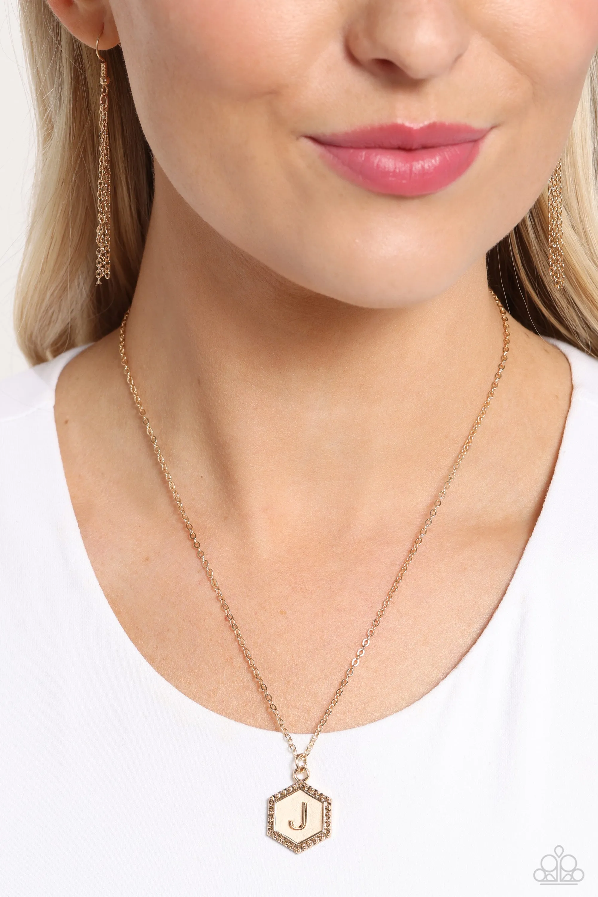 Emblematic Elegance - Gold - J - Initial Pendant Paparazzi Short Necklace