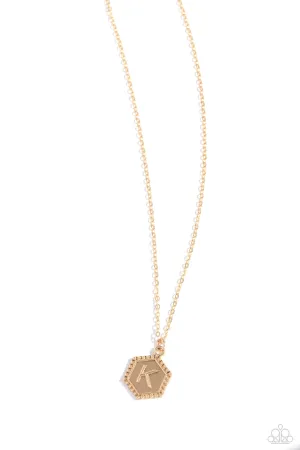 Emblematic Elegance - Gold - K - Initial Pendant Paparazzi Short Necklace