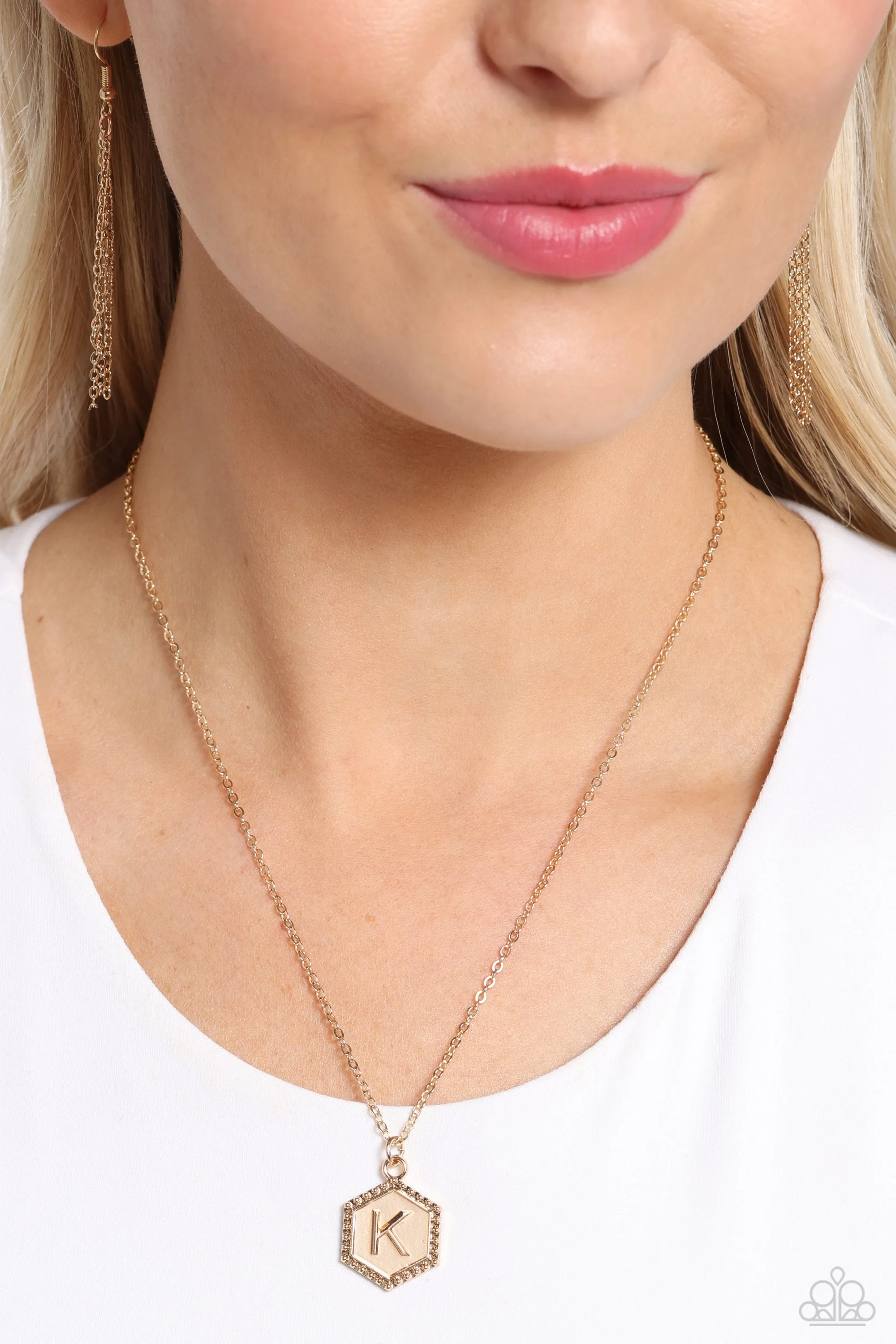 Emblematic Elegance - Gold - K - Initial Pendant Paparazzi Short Necklace