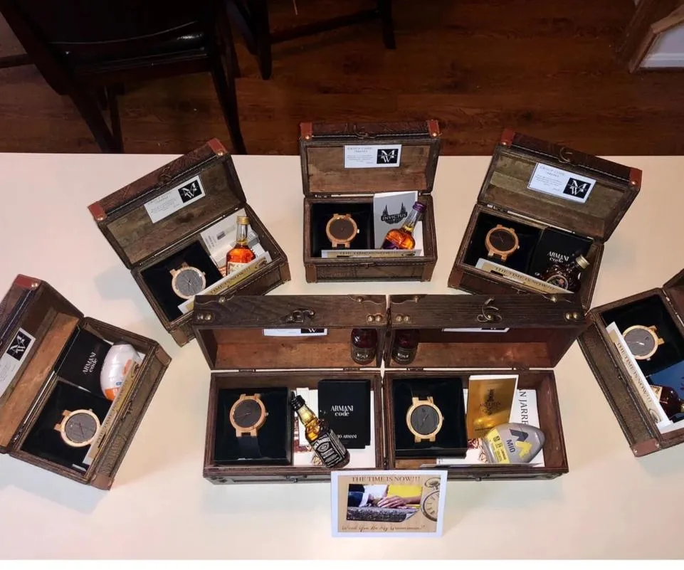 Engraved Minimalist Groomsmen Watches Leather Band