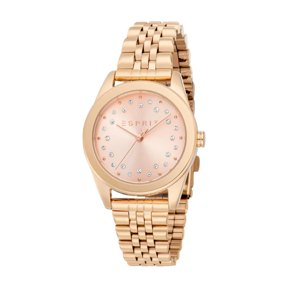 Esprit Liora Ladies Rose Gold Color Watch with Metal Bracelet and Three Hands