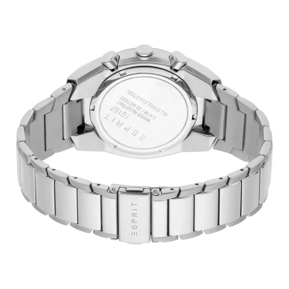 Esprit Men's Chronograph Watch Silver Color Ss Bracelet Black Dial With Date