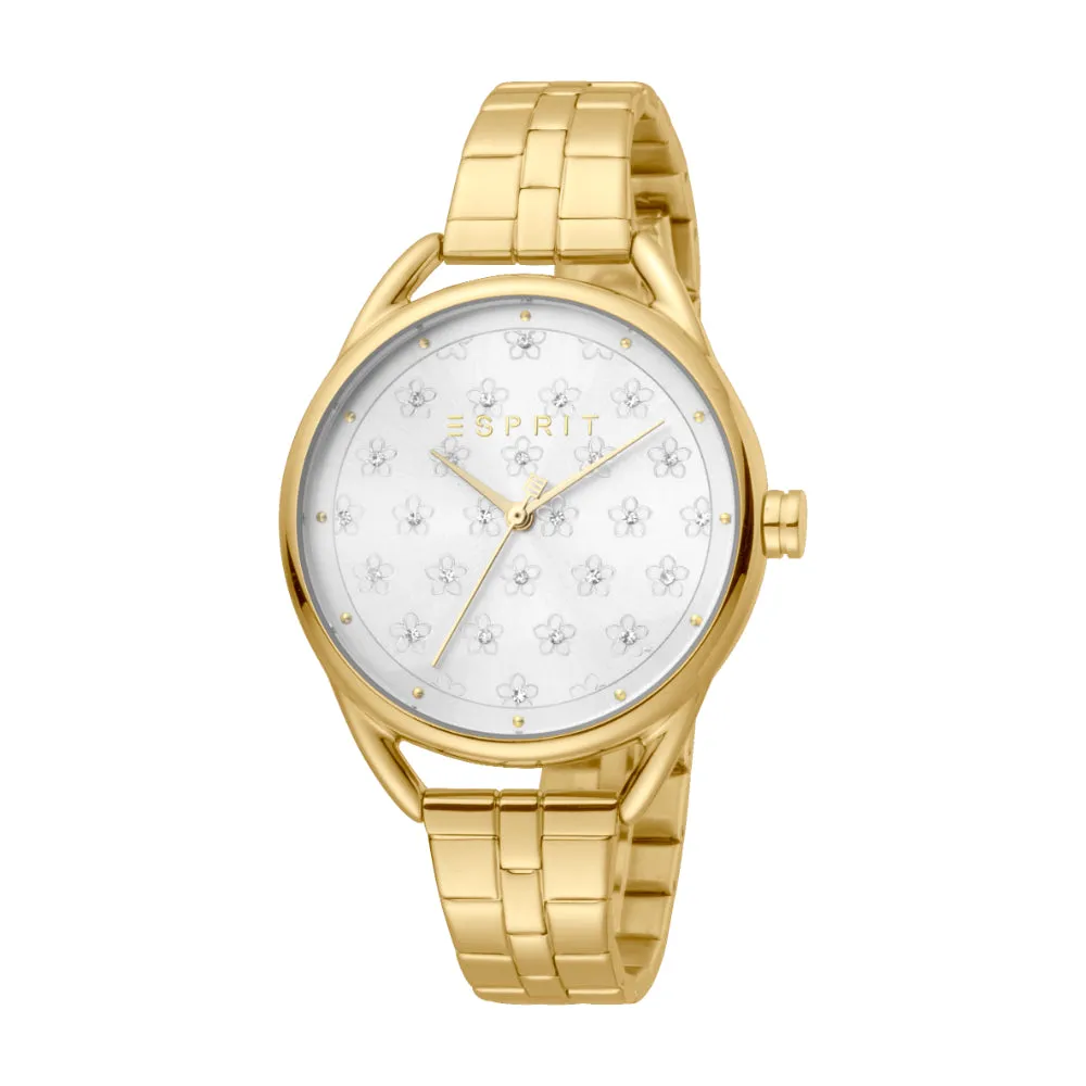 Esprit Women Watch, Gold Color Case, Silver Dial, Gold Color Stainless Steel Metal Bracelet