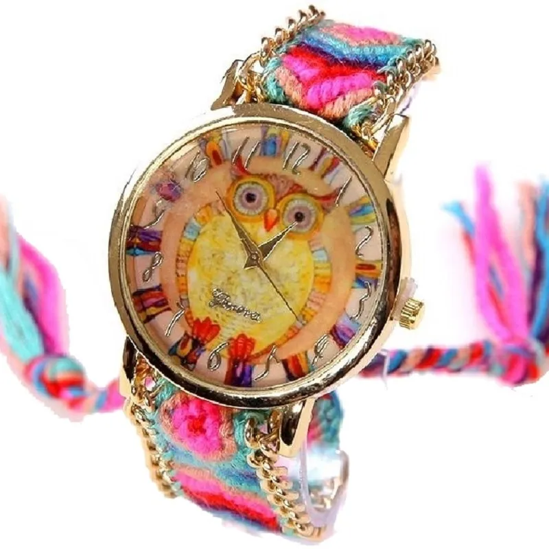 Ethnic Rainbow Watches With Owl Image