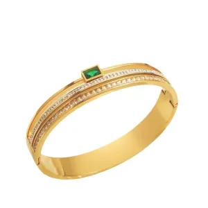Europe And The United States Cross-border Ladies Three Crown Titanium Steel Bracelet Green Zircon Square Crystal Stainless Steel WeChat Full Diamond Bracelet