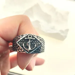 European And American Fashion Innovative Stainless Steel Pirate Ship Anchor Ring Vintage Trendy Men's Titanium Steel Anchor Ring