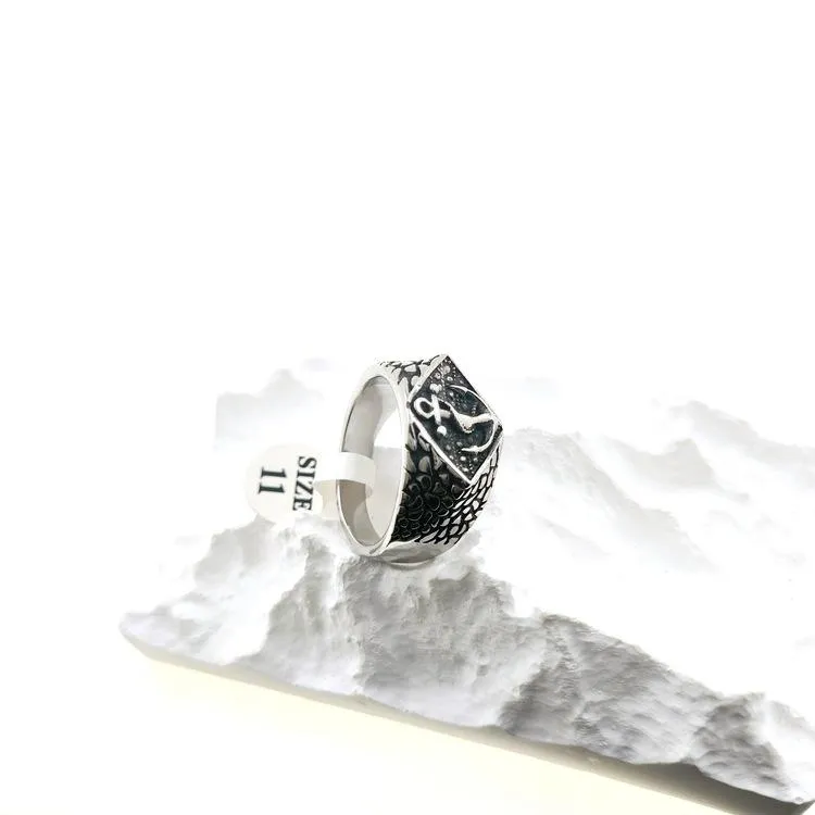 European And American Fashion Innovative Stainless Steel Pirate Ship Anchor Ring Vintage Trendy Men's Titanium Steel Anchor Ring
